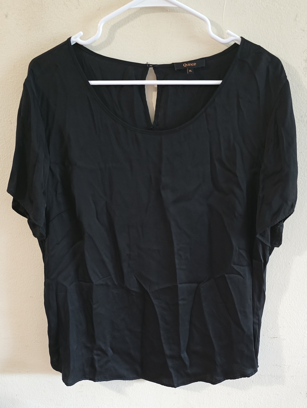 Quince Washable Stretch Silk Tee Women XL Black 90% Silk Short Sleeve Scoop Neck
